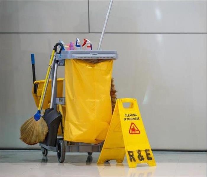 Commercial cleaning equipment in an office building